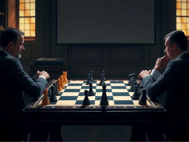 Competitive checkers tournament with players concentrating on the board