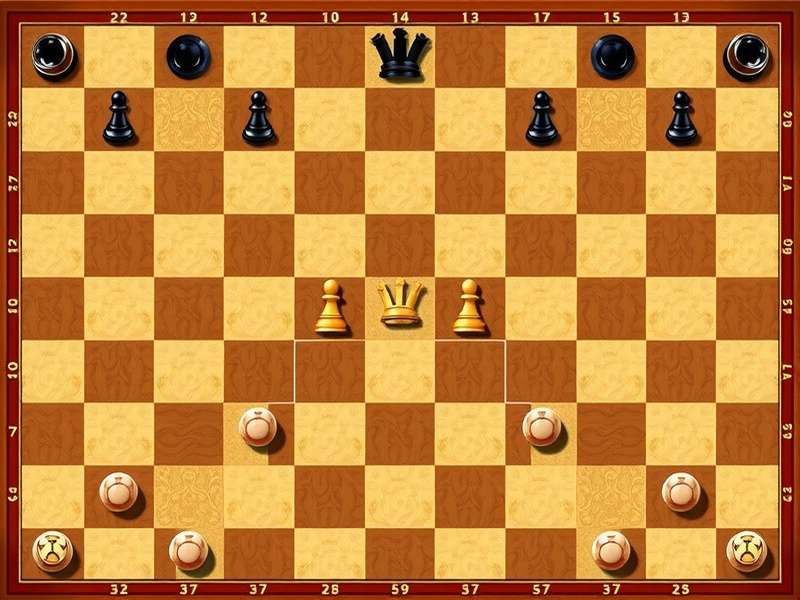 Checkers board with strategic pieces arrangement