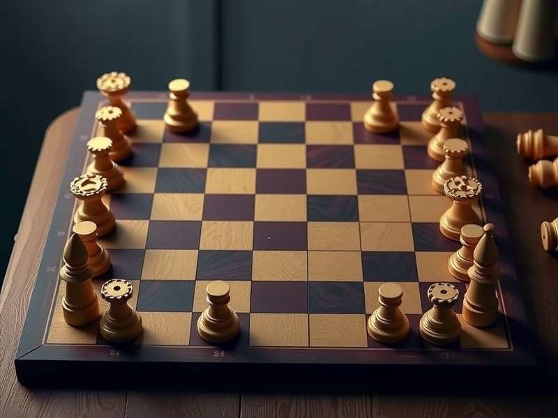 Close-up of checkers pieces on a wooden board during a strategic move