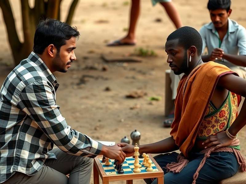 Traditional Tanzanian checkers board game setup with wooden pieces