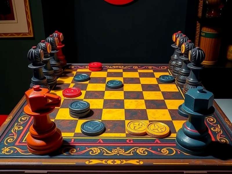 Professional Checkers game in progress with intense focus from both players