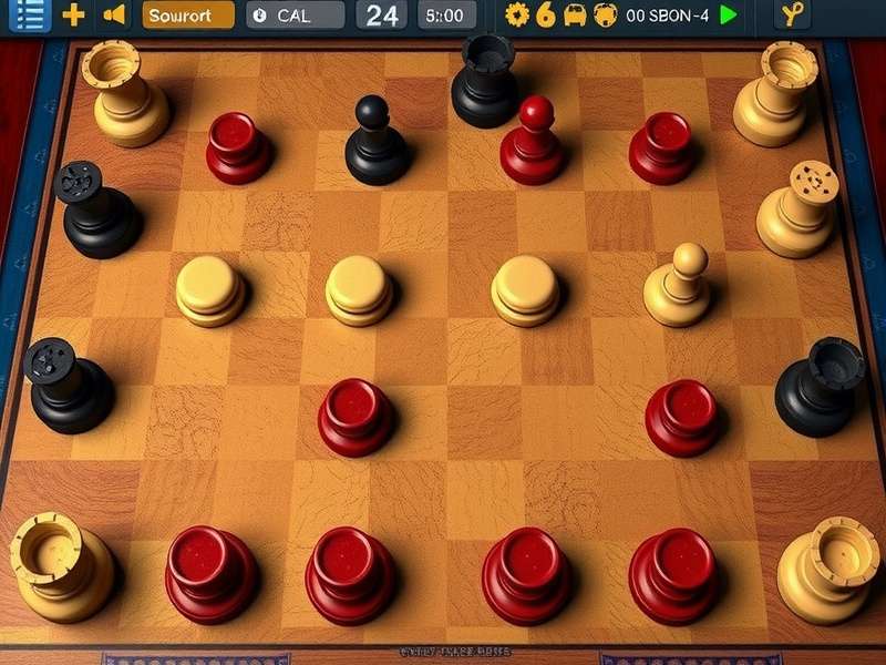 Professional Checkers board setup with strategic pieces highlighted