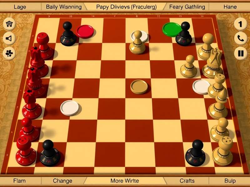 Checkers game board with strategic pieces movement