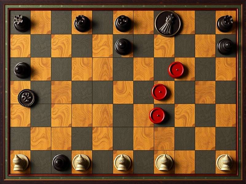 A strategic Checkers game board with pieces in mid-play