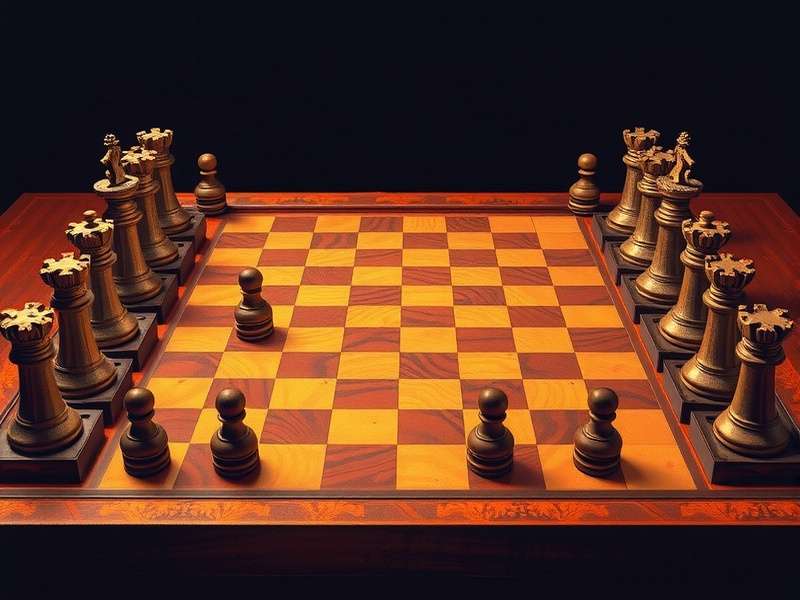 Complex checkers endgame position with kings and men