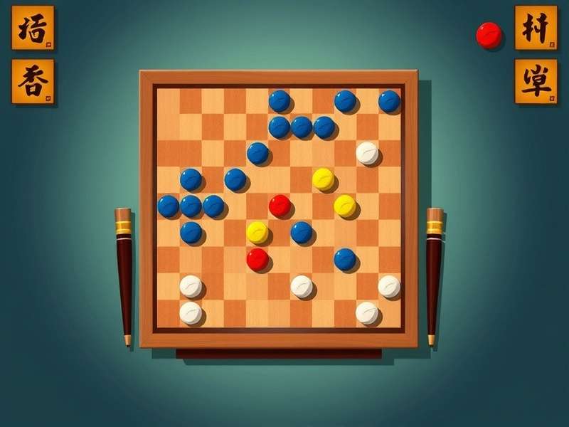 A classic Chinese Checkers board with colorful marbles arranged in a star pattern