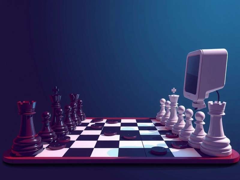 Advanced checkers board position showing AI vs human mid-game