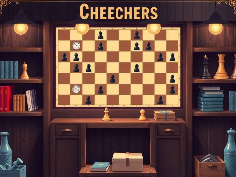 A beautiful checkers board set with wooden pieces on a table