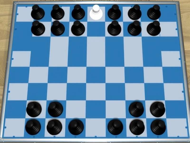 A close-up of a Checkers board with red and black pieces in mid-game