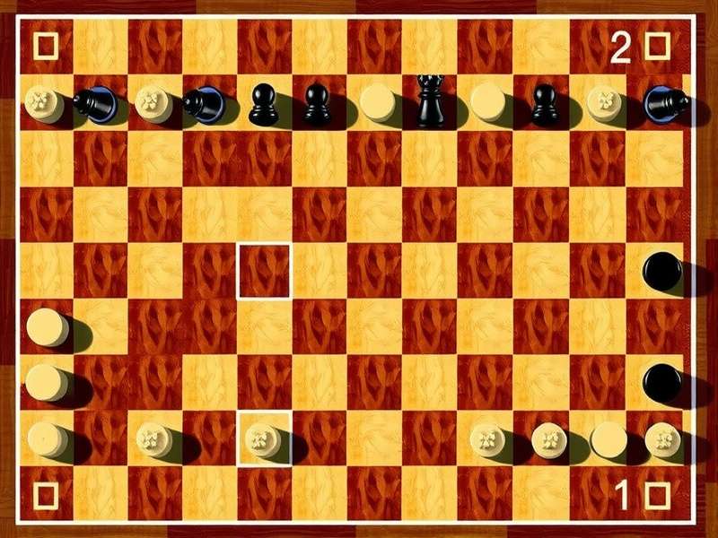 A detailed online checkers board showing a mid-game strategy with highlighted moves